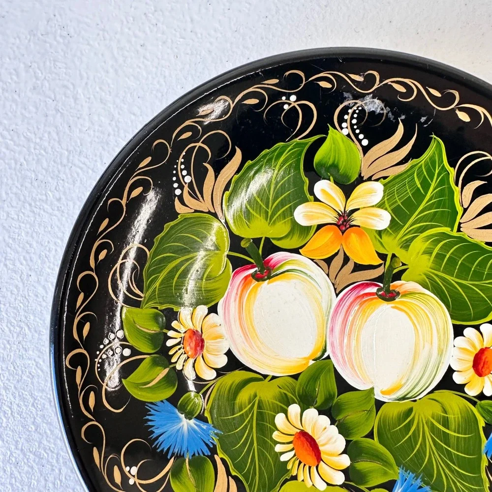 Vintage Russian Zhostovo Plate Wall Decor Handpainted Floral Folk Art‎